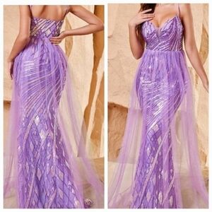 Purple Party Geometric, Backless, Contrast Sequined Cami, Mermaid Maxi